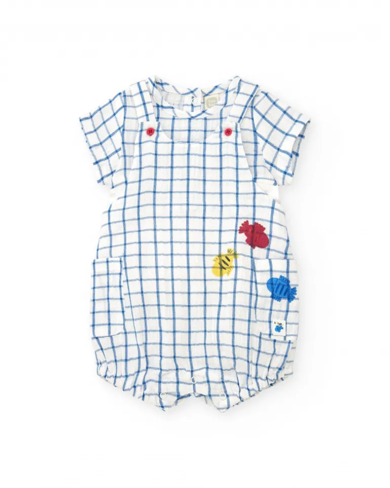 Salopette et t-shirt en tricot pour garçon avec imprimé de carreaux bleus