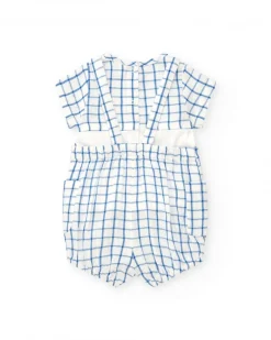 Salopette et t-shirt en tricot pour garçon avec imprimé de carreaux bleus
