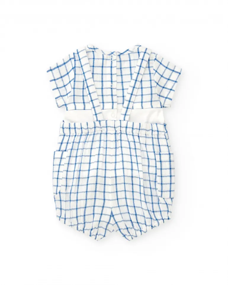 Salopette et t-shirt en tricot pour garçon avec imprimé de carreaux bleus