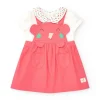 Salopette rose pour fille avec éléphant en relief et t-shirt blanc à pois