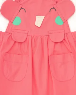 Salopette rose pour fille avec éléphant en relief et t-shirt blanc à pois