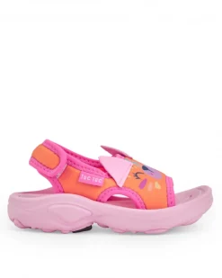 Sandalias para niña en rosa y naranja con diseño de animal