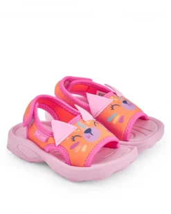 Sandalias para niña en rosa y naranja con diseño de animal