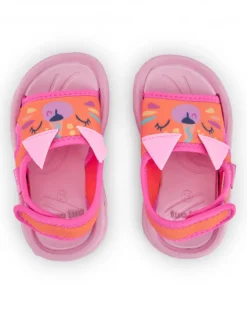 Sandalias para niña en rosa y naranja con diseño de animal