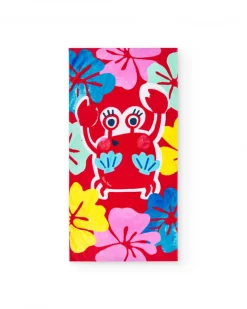 Serviette rouge pour fille avec crabe et fleurs