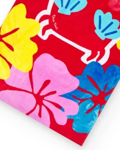 Serviette rouge pour fille avec crabe et fleurs