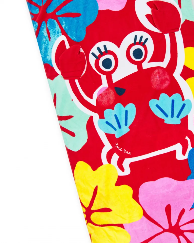 Serviette rouge pour fille avec crabe et fleurs