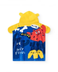 Serviette-poncho bleue et jaune pour garçon avec capuche à oreilles