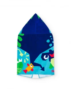 Serviette-poncho bleue et verte pour garçon avec requin