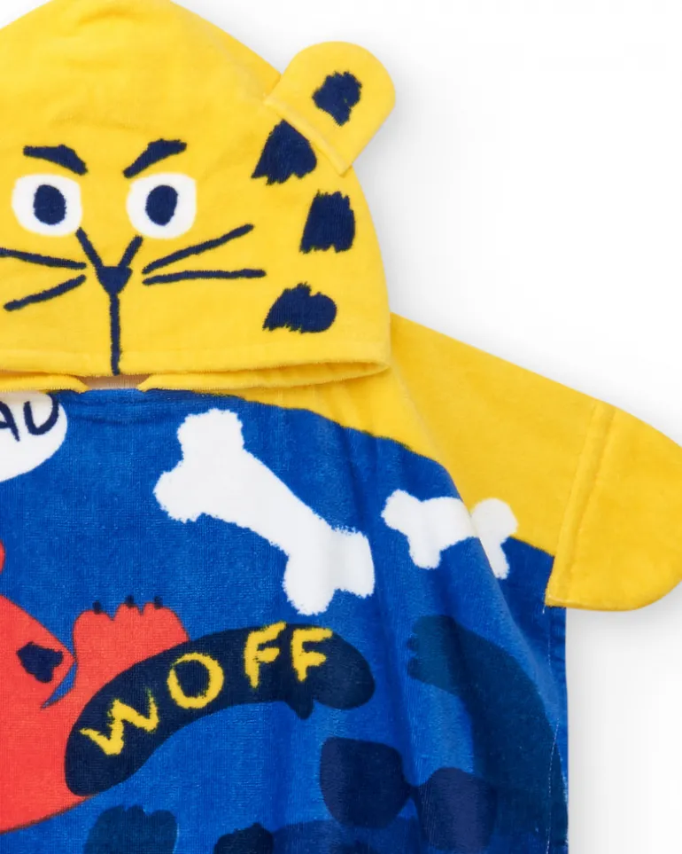 Serviette-poncho bleue et jaune pour garçon avec capuche à oreilles