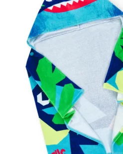 Serviette-poncho bleue et verte pour garçon avec requin