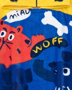 Serviette-poncho bleue et jaune pour garçon avec capuche à oreilles
