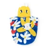 Serviette-poncho bleue pour fille avec fleurs et capuche jaune