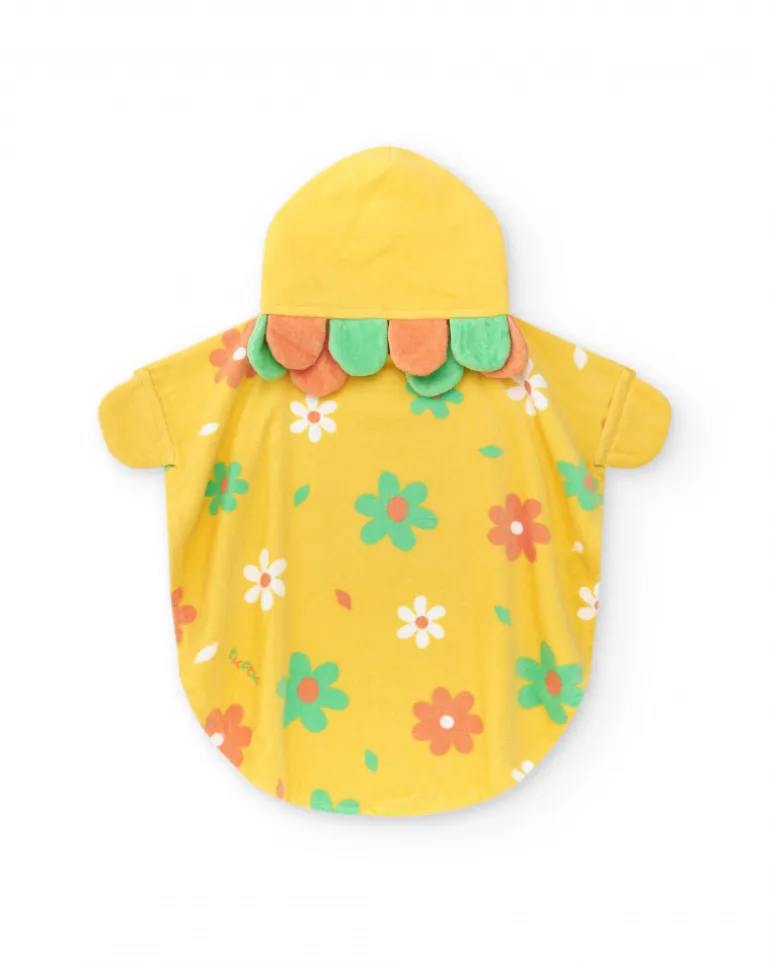 Serviette-poncho jaune pour fille avec imprimé de fleurs et capuche