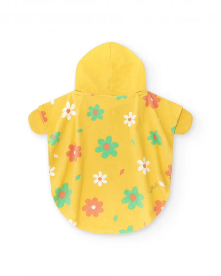 Serviette-poncho jaune pour fille avec imprimé de fleurs et capuche