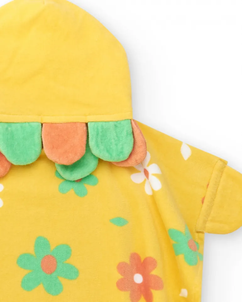 Serviette-poncho jaune pour fille avec imprimé de fleurs et capuche