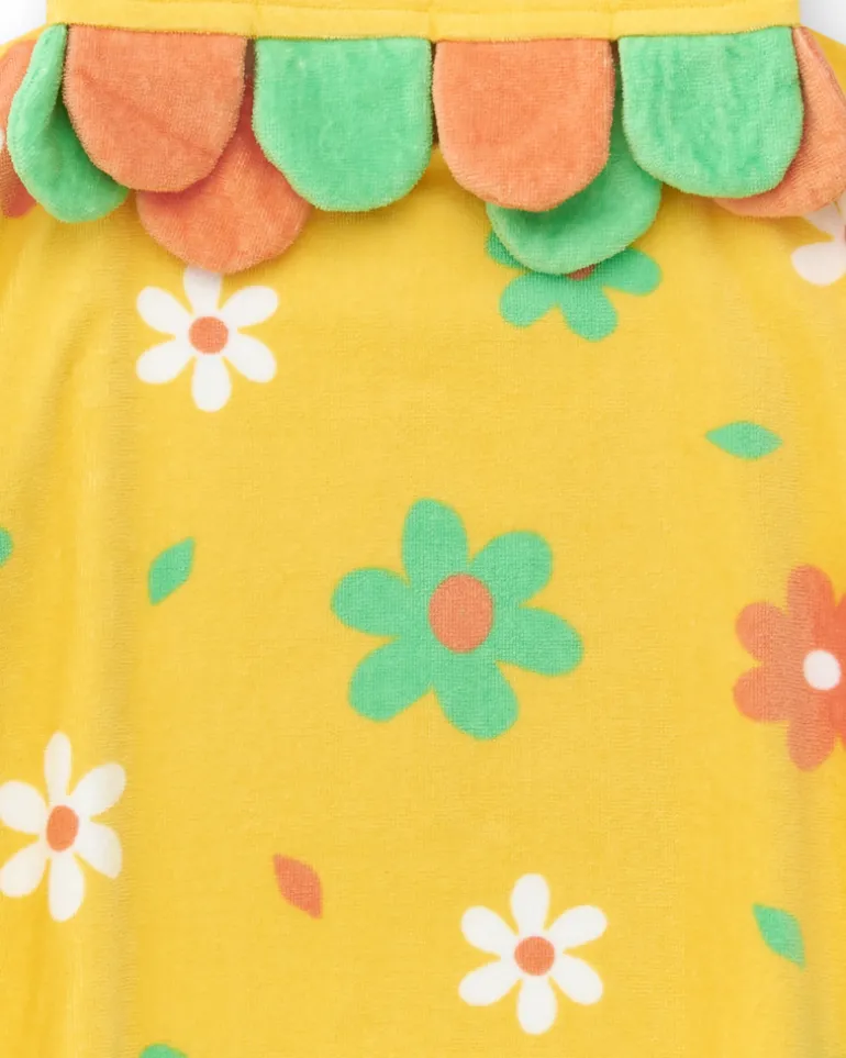 Serviette-poncho jaune pour fille avec imprimé de fleurs et capuche