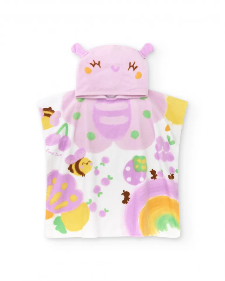Serviette-poncho pour fille couleur lilas avec imprimé
