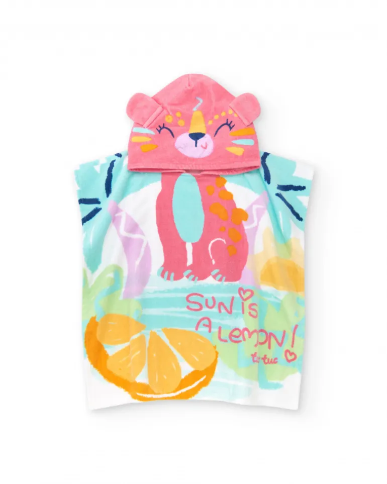 Serviette-poncho pour fille avec imprimé tropical et capuche d’animal