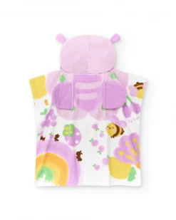 Serviette-poncho pour fille couleur lilas avec imprimé
