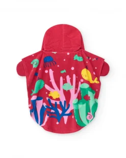 Serviette-poncho pour fille avec imprimé marin et capuche brodée