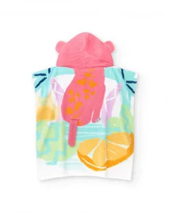 Serviette-poncho pour fille avec imprimé tropical et capuche d’animal