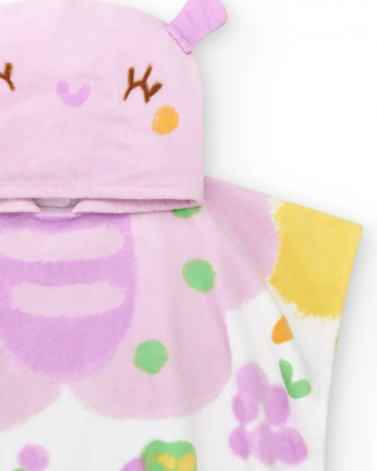 Serviette-poncho pour fille couleur lilas avec imprimé