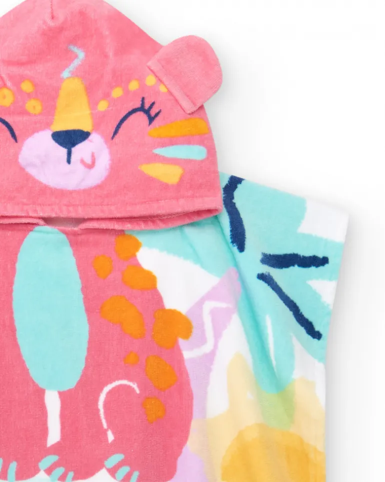 Serviette-poncho pour fille avec imprimé tropical et capuche d’animal
