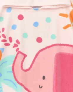 Serviette-poncho pour fille rose avec imprimé tropical et capuche avec oreilles
