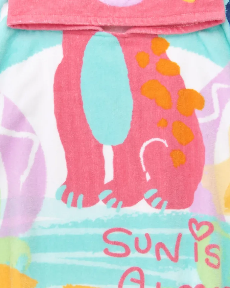 Serviette-poncho pour fille avec imprimé tropical et capuche d’animal