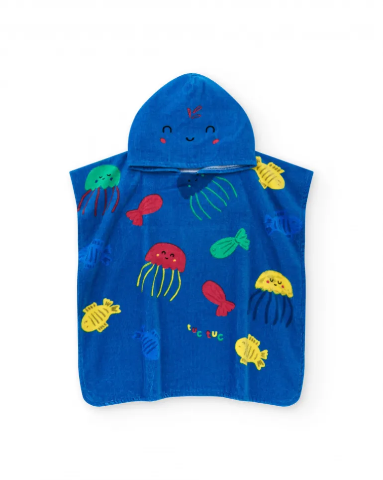 Serviette-poncho pour garçon couleur bleue avec imprimé et capuche