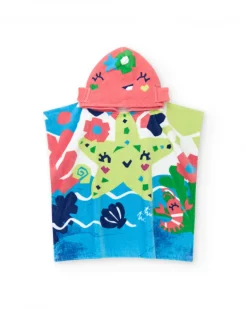 Serviette-poncho pour garçon avec étoile de mer et motifs marins