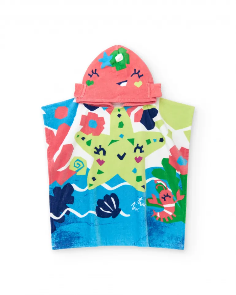 Serviette-poncho pour garçon avec étoile de mer et motifs marins