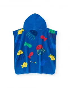 Serviette-poncho pour garçon couleur bleue avec imprimé et capuche