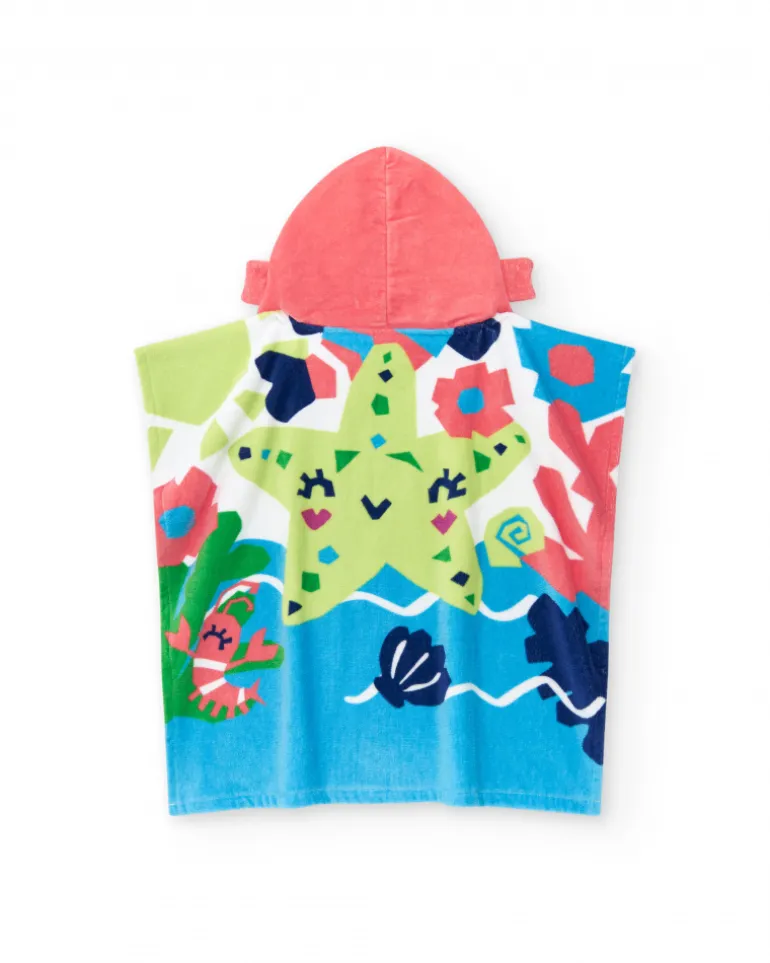 Serviette-poncho pour garçon avec étoile de mer et motifs marins