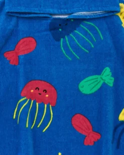 Serviette-poncho pour garçon couleur bleue avec imprimé et capuche