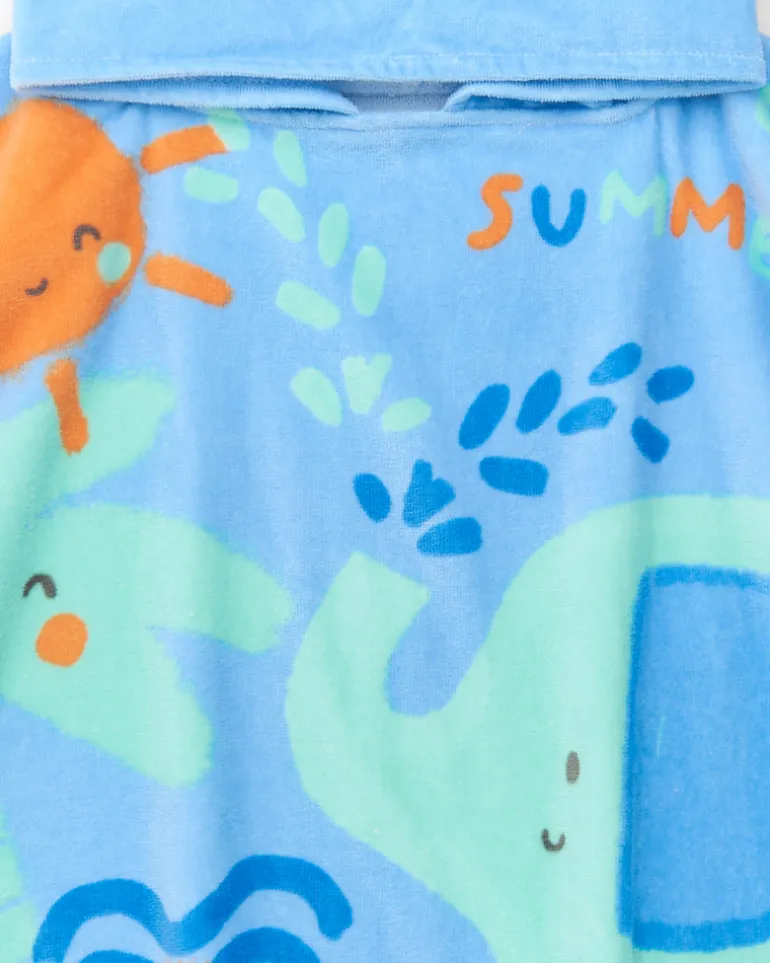 Serviette-poncho pour garçon avec imprimé d'éléphants et capuche avec oreilles