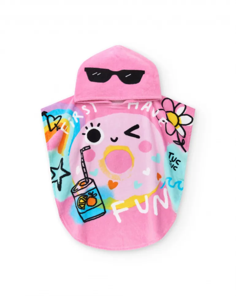 Serviette-poncho rose pour fille avec donut et lunettes