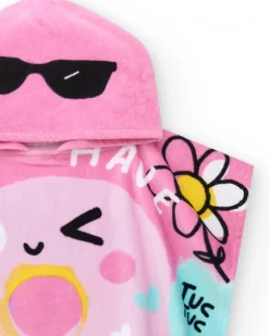 Serviette-poncho rose pour fille avec donut et lunettes