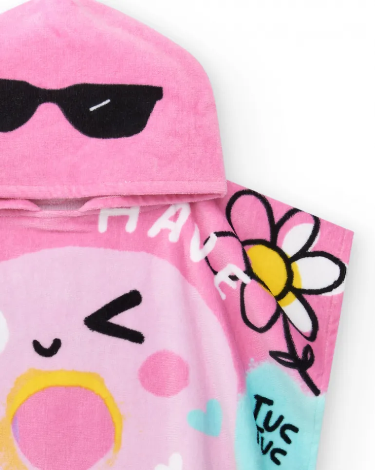 Serviette-poncho rose pour fille avec donut et lunettes
