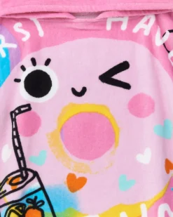 Serviette-poncho rose pour fille avec donut et lunettes