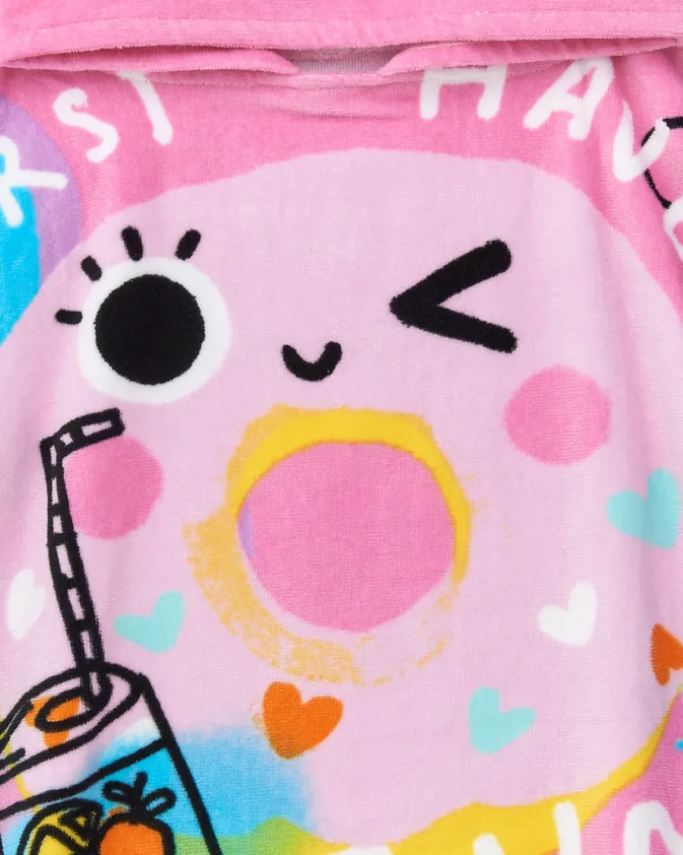 Serviette-poncho rose pour fille avec donut et lunettes