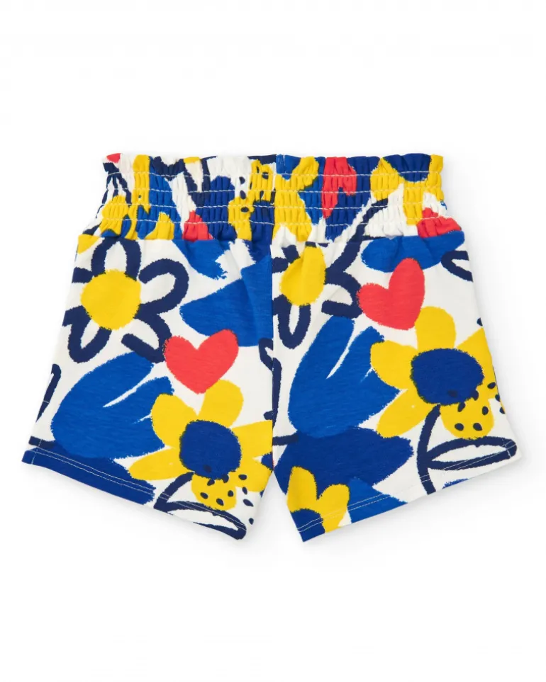 Short blanc pour fille avec fleurs et taille élastique