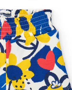Short blanc pour fille avec fleurs et taille élastique