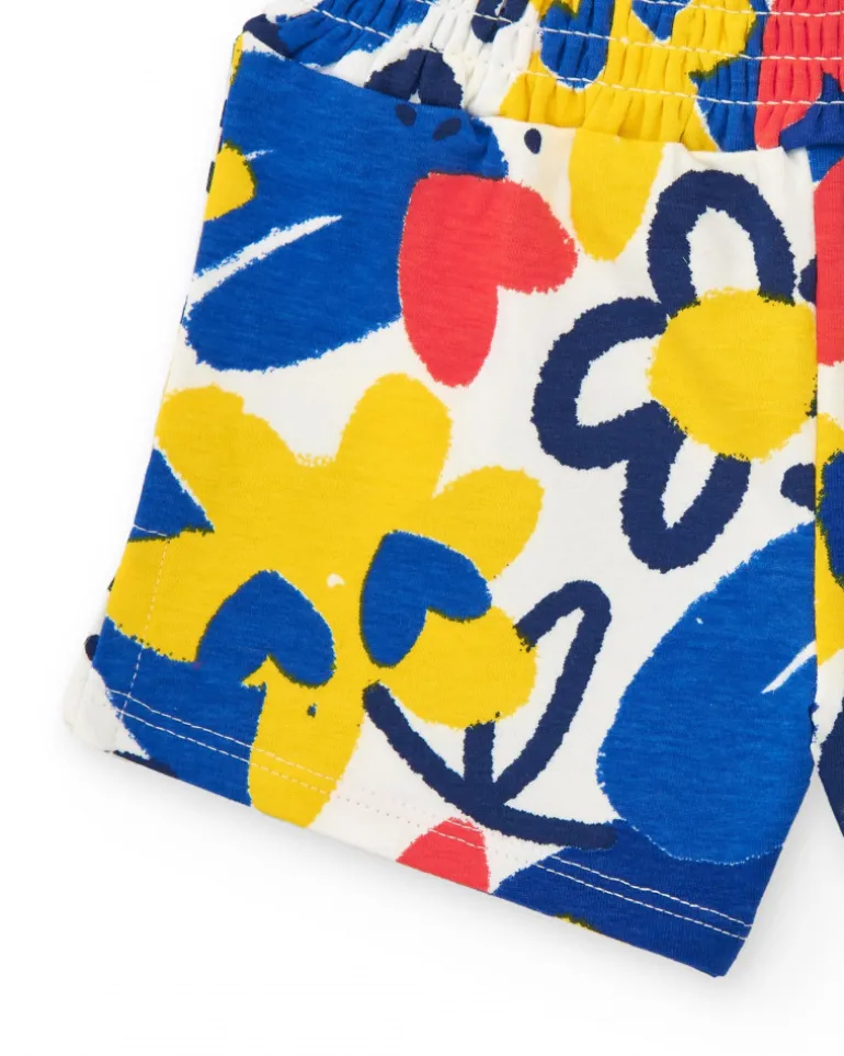 Short blanc pour fille avec fleurs et taille élastique