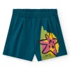Short bleu pour fille avec étoiles et taille élastique
