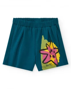 Short bleu pour fille avec étoiles et taille élastique