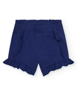 Short bleu pour fille avec volants et taille élastique