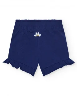 Short bleu pour fille avec volants et taille élastique