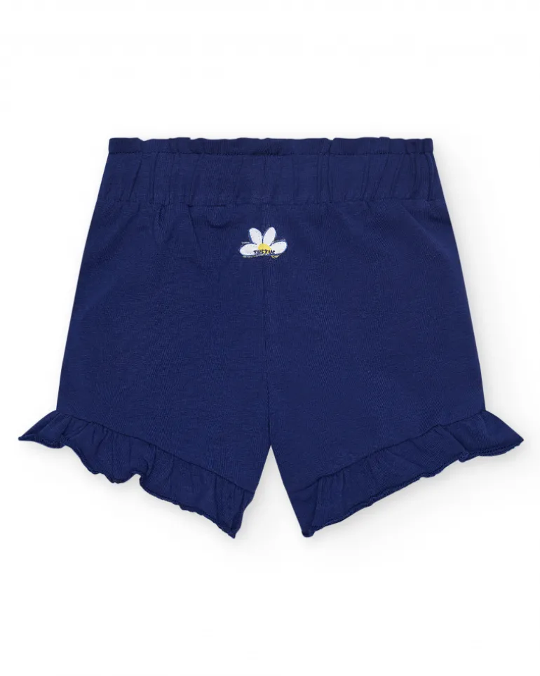 Short bleu pour fille avec volants et taille élastique